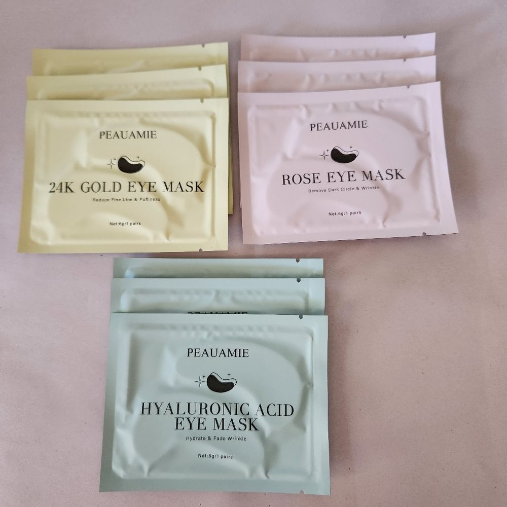 Peauamie 24K Gold, Rose, and Hyaluronic Acid Eye Mask Bundle 3 Each 9 Total